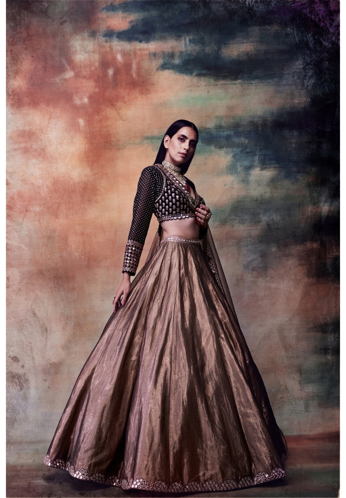 Copper Shimmer Organza Lehenga Set