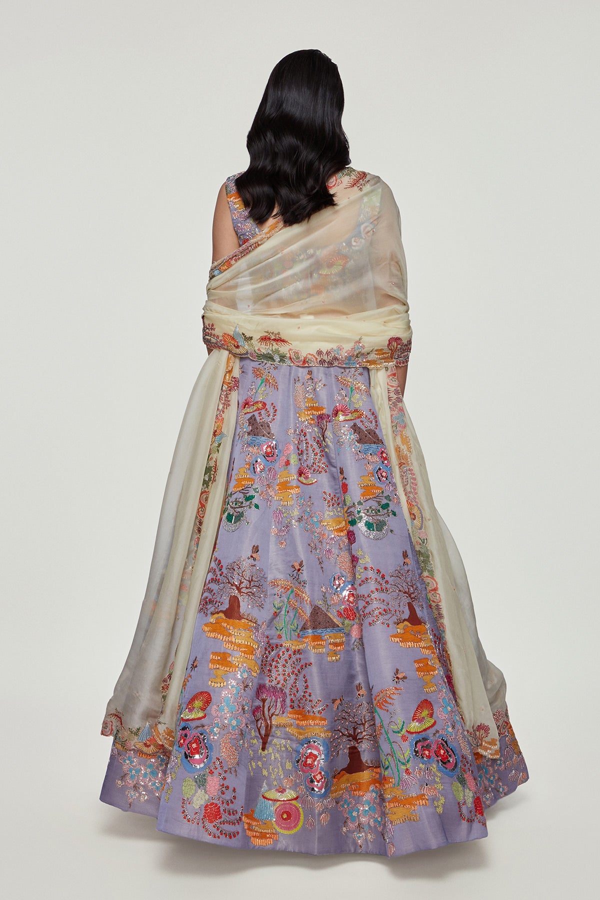 SUMIRE - Lavender Divergence Silk Appliquéd And Embellished Lehenga With Blouse And Cutwork Organza Dupatta