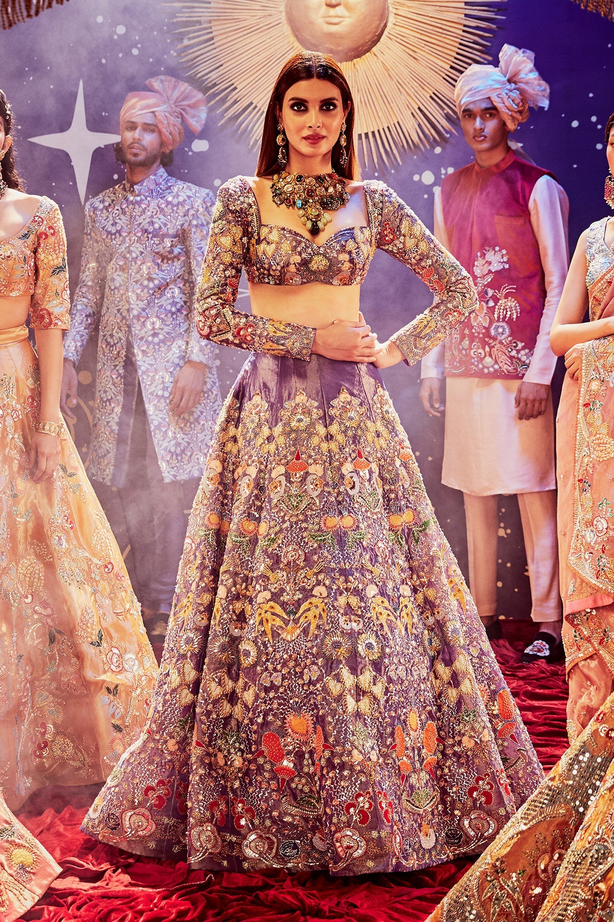 ESTRELLA - Dark Blue Paper Dolls Tissue Appliquéd And Embellished Lehenga With Blouse And Cutwork Tissue Dupatta