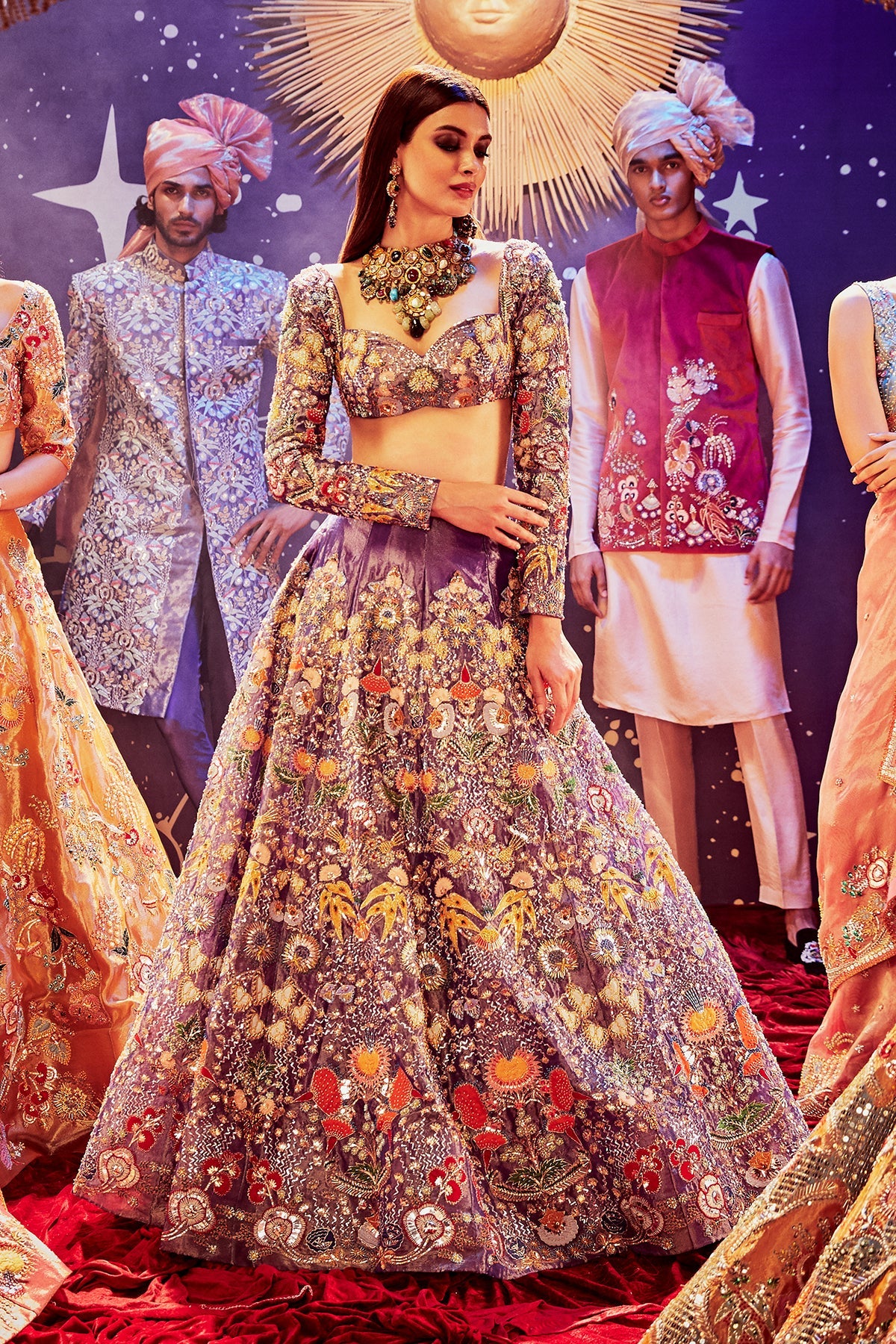 ESTRELLA - Dark Blue Paper Dolls Tissue Appliquéd And Embellished Lehenga With Blouse And Cutwork Tissue Dupatta