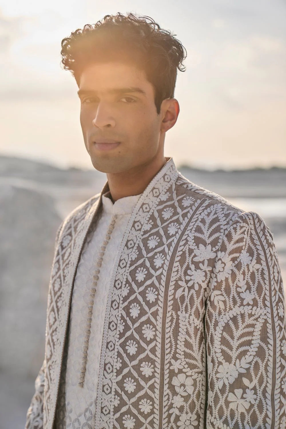 SG Nude Cream Open Sherwani Set