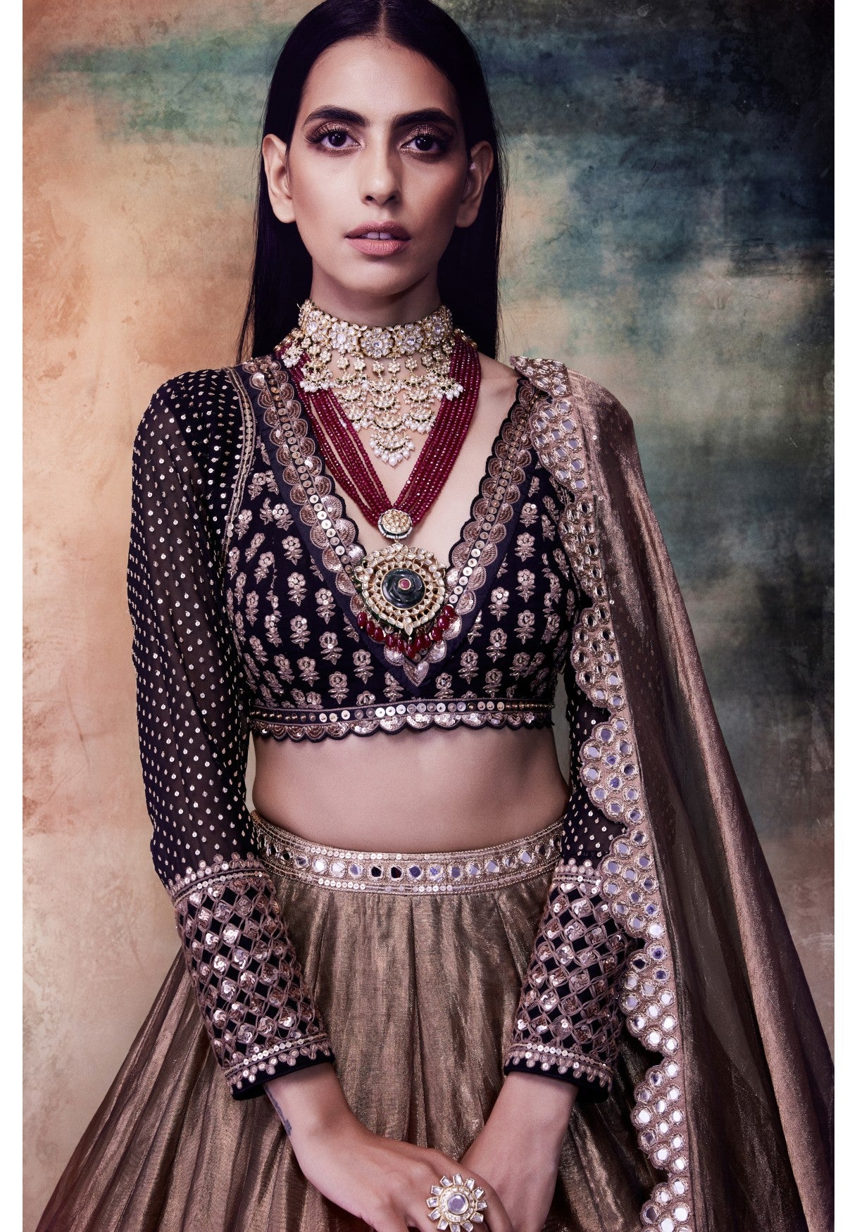 Copper Shimmer Organza Lehenga Set