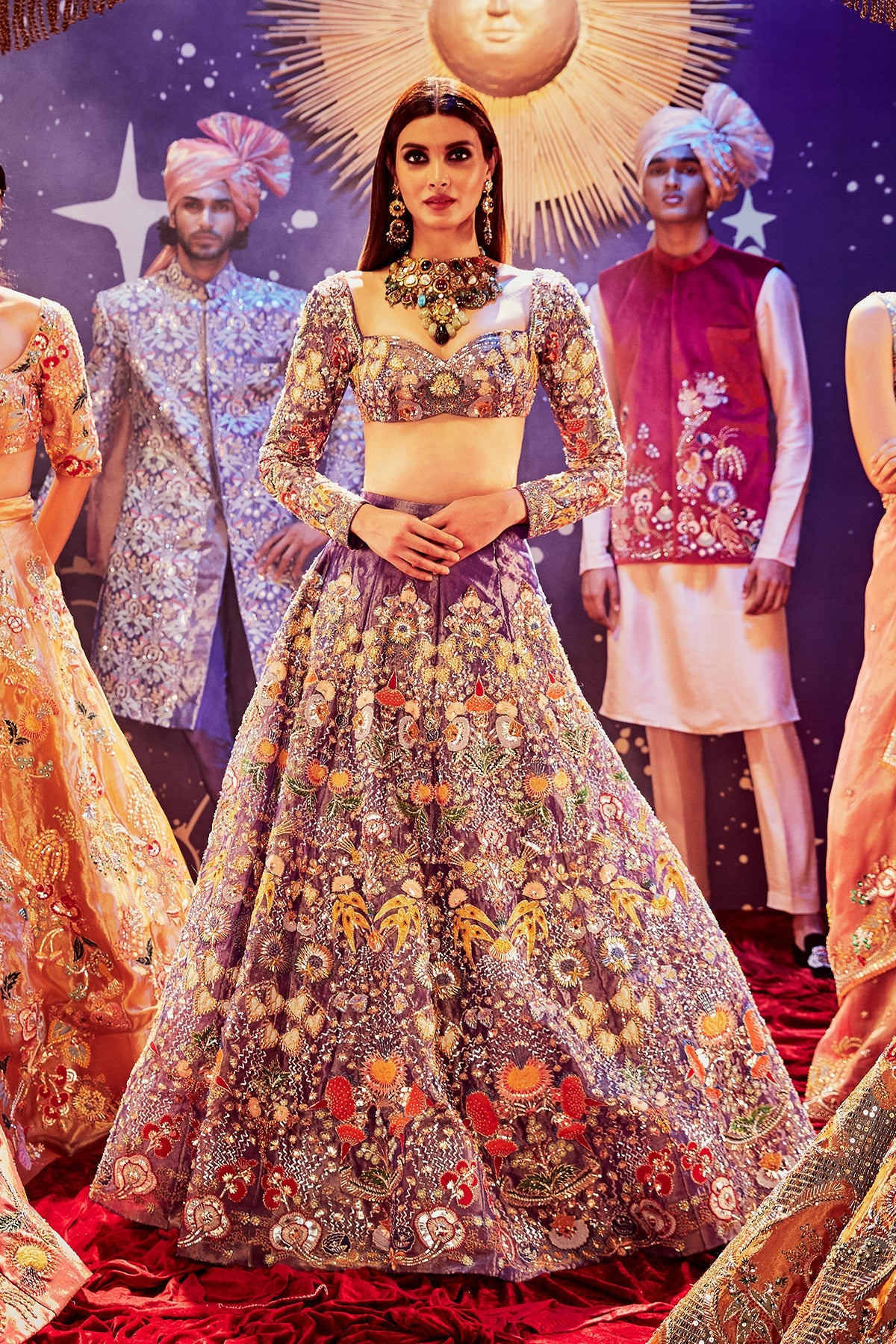 ESTRELLA - Dark Blue Paper Dolls Tissue Appliquéd And Embellished Lehenga With Blouse And Cutwork Tissue Dupatta