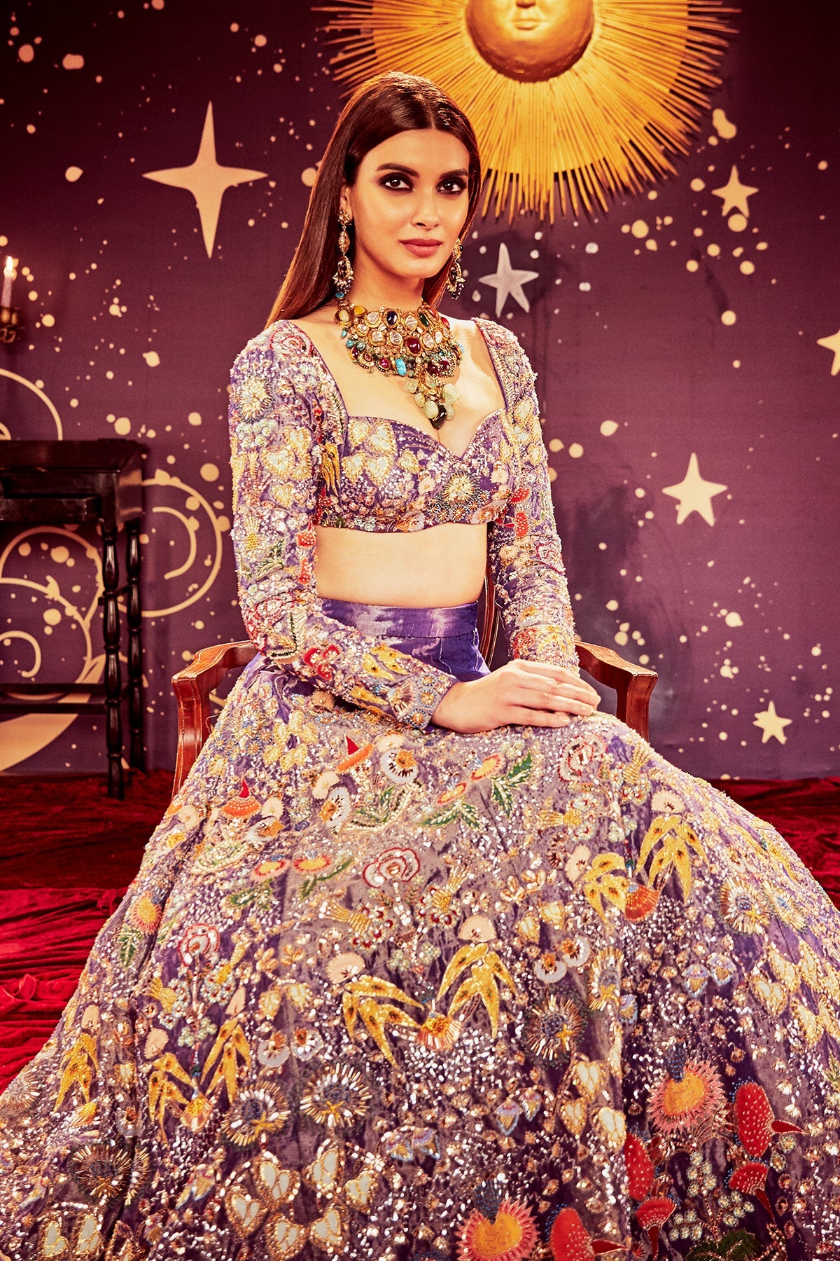 ESTRELLA - Dark Blue Paper Dolls Tissue Appliquéd And Embellished Lehenga With Blouse And Cutwork Tissue Dupatta