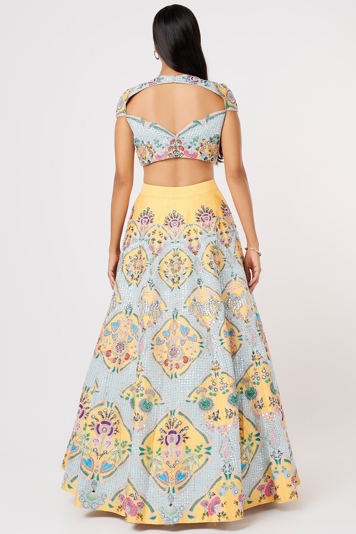 LAVINIA - Yellow Paper Dolls Raw Silk Appliquéd And Embellished Lehenga With Blouse And Cutwork Dupatta