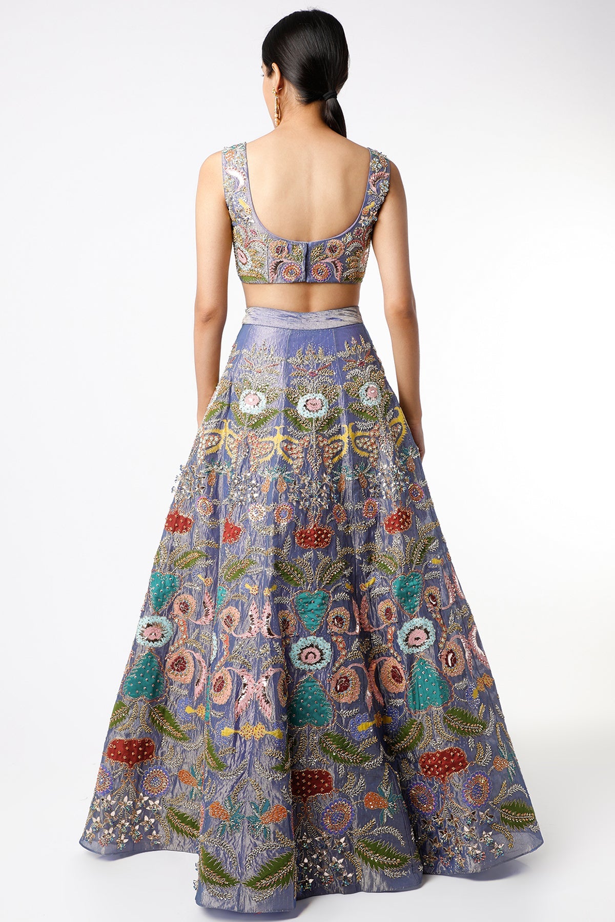 NISHA - Blue Juna Tissue Appliquéd And Embellished Lehenga With Blouse And Cutwork Tissue Dupatta