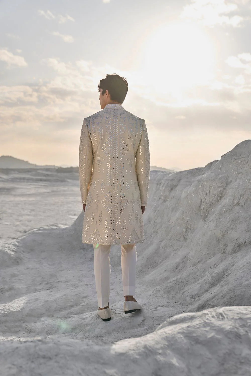 SG Off-White Mirror Work Sherwani Set