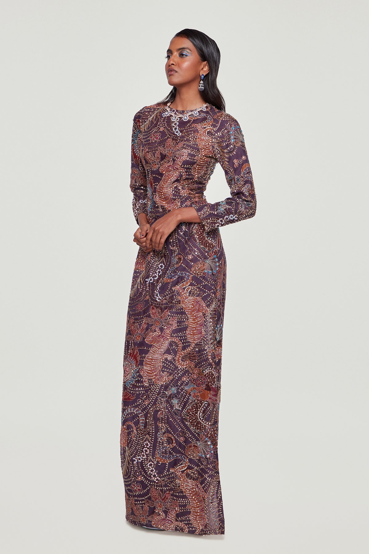 ELYSIA - Dark Wave Paper Dolls Organza Printed And Embellished Gown