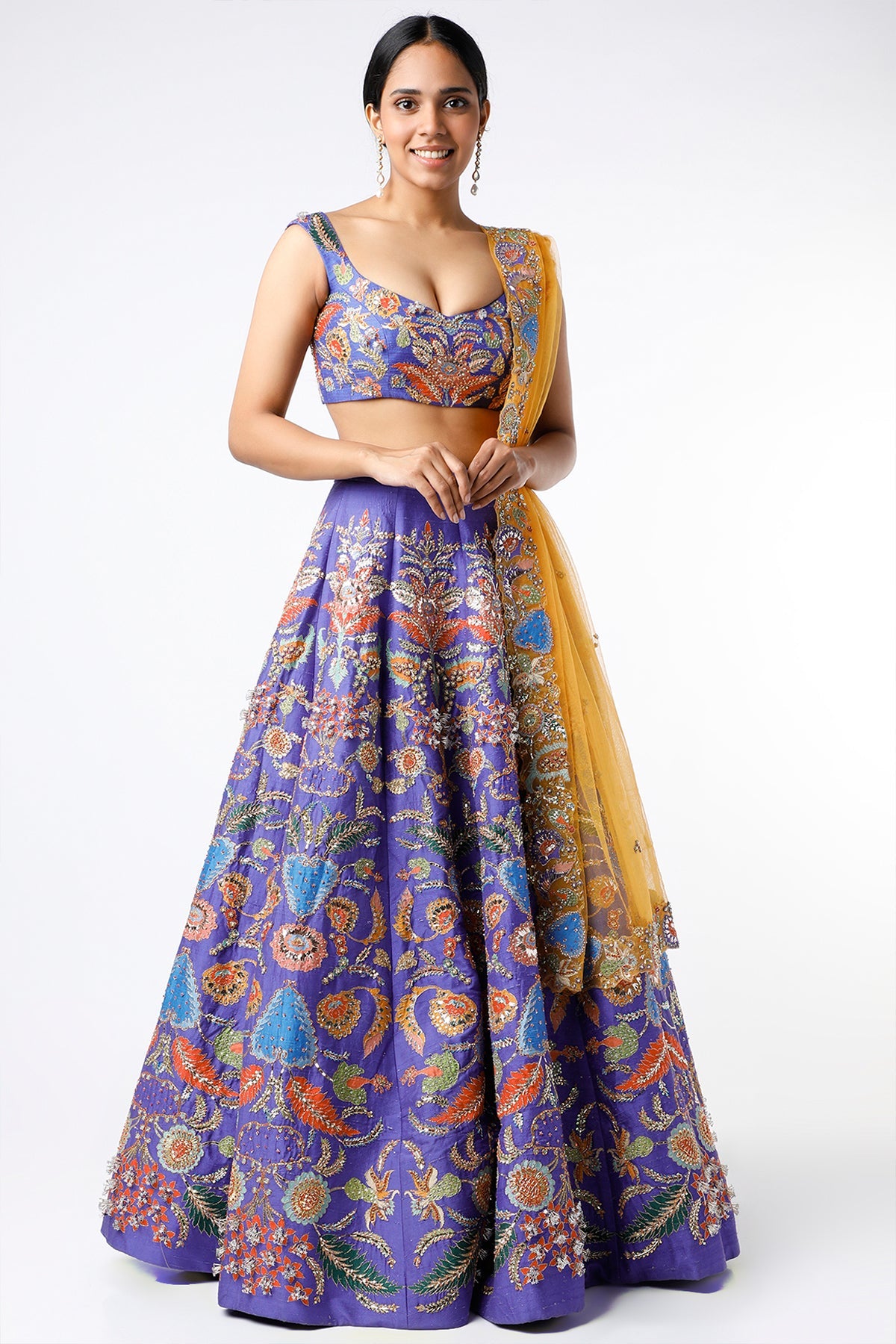 AANYA - Violet Juna Raw Silk Appliquéd And Embellished Lehenga With Blouse And Cutwork Dupatta