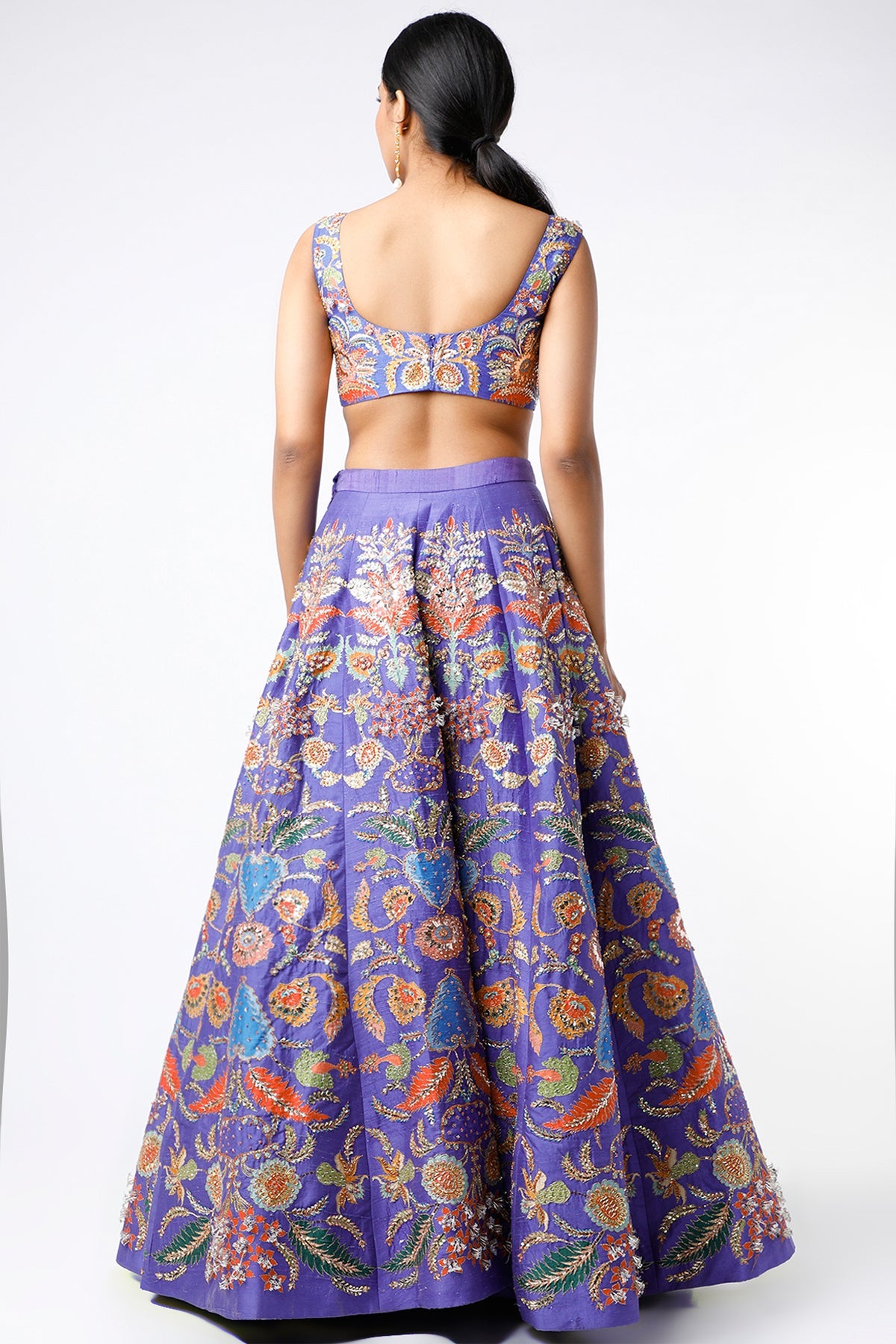 AANYA - Violet Juna Raw Silk Appliquéd And Embellished Lehenga With Blouse And Cutwork Dupatta