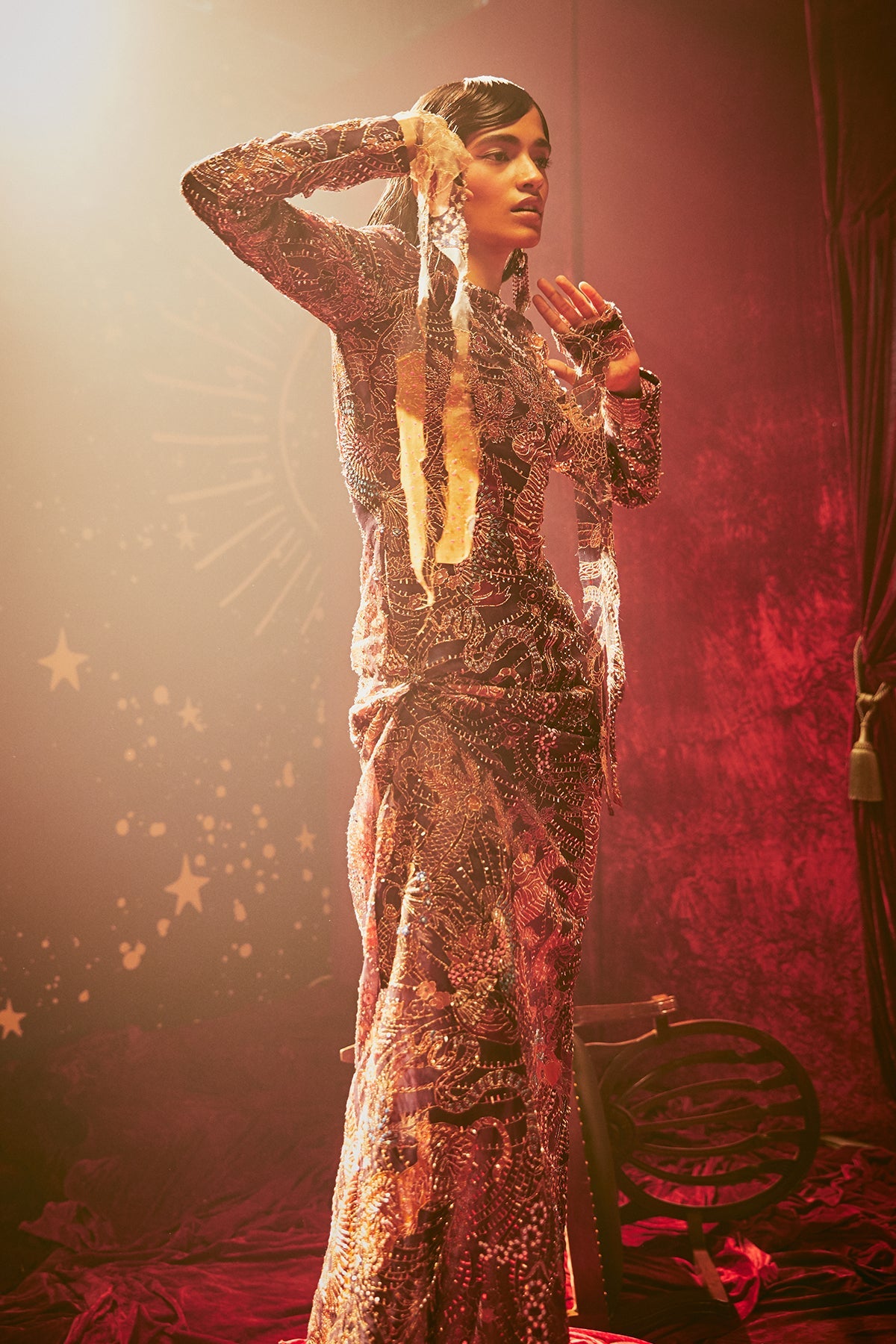 ELYSIA - Dark Wave Paper Dolls Organza Printed And Embellished Gown