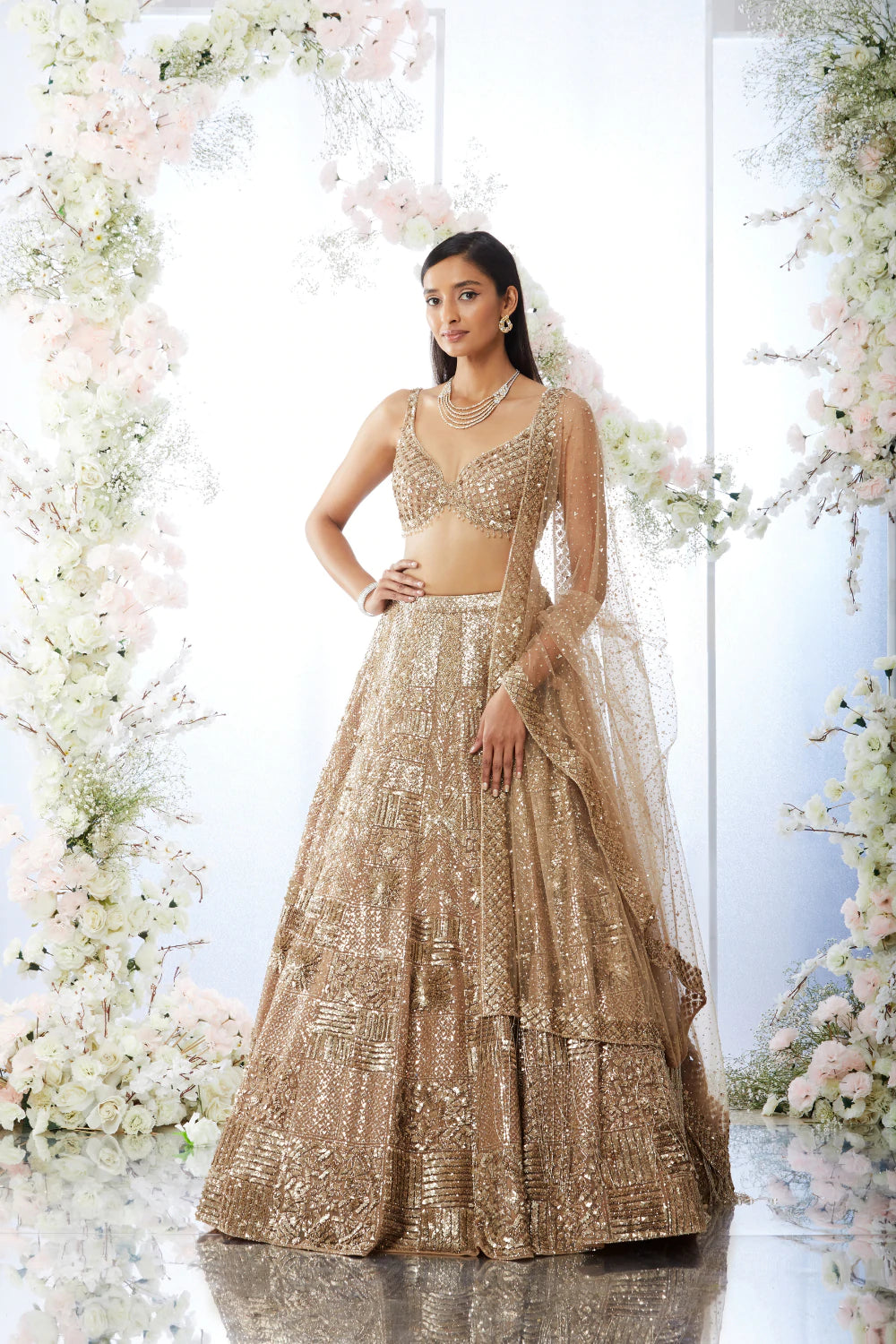 Biscotti Gold Sequin Lehenga Set - 0 / Short Biscotti Gold Sequin Lehenga Set - 0 / Short