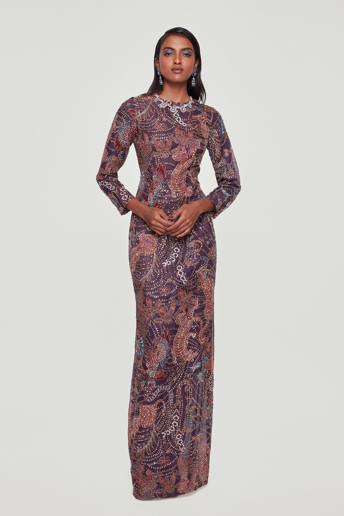 ELYSIA - Dark Wave Paper Dolls Organza Printed And Embellished Gown