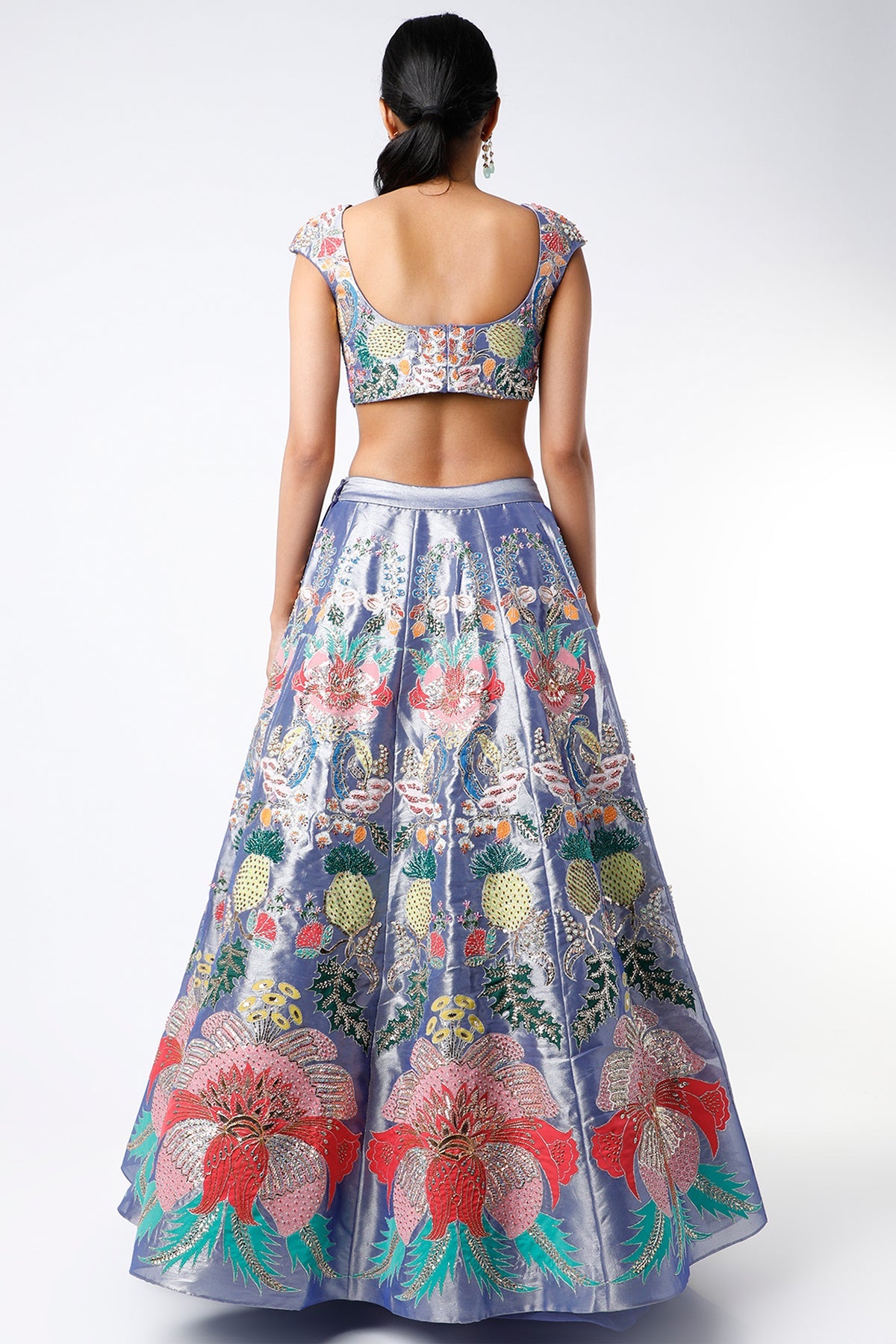 YASHVI - Dark Blue Juna Tissue Appliquéd And Embellished Lehenga With Blouse And Cutwork Tissue Dupatta