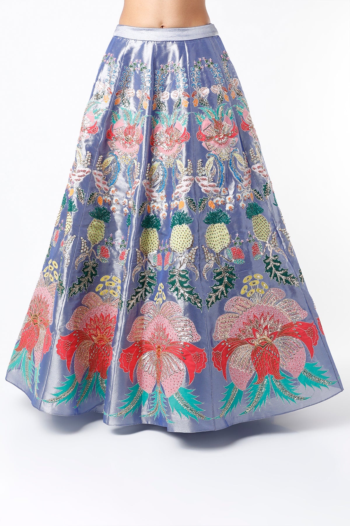 YASHVI - Dark Blue Juna Tissue Appliquéd And Embellished Lehenga With Blouse And Cutwork Tissue Dupatta