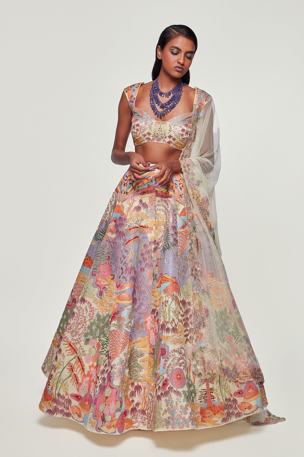 SEREN - Ivory Divergence Silk Appliquéd and Embellished Lehenga With Blouse And Dupatta