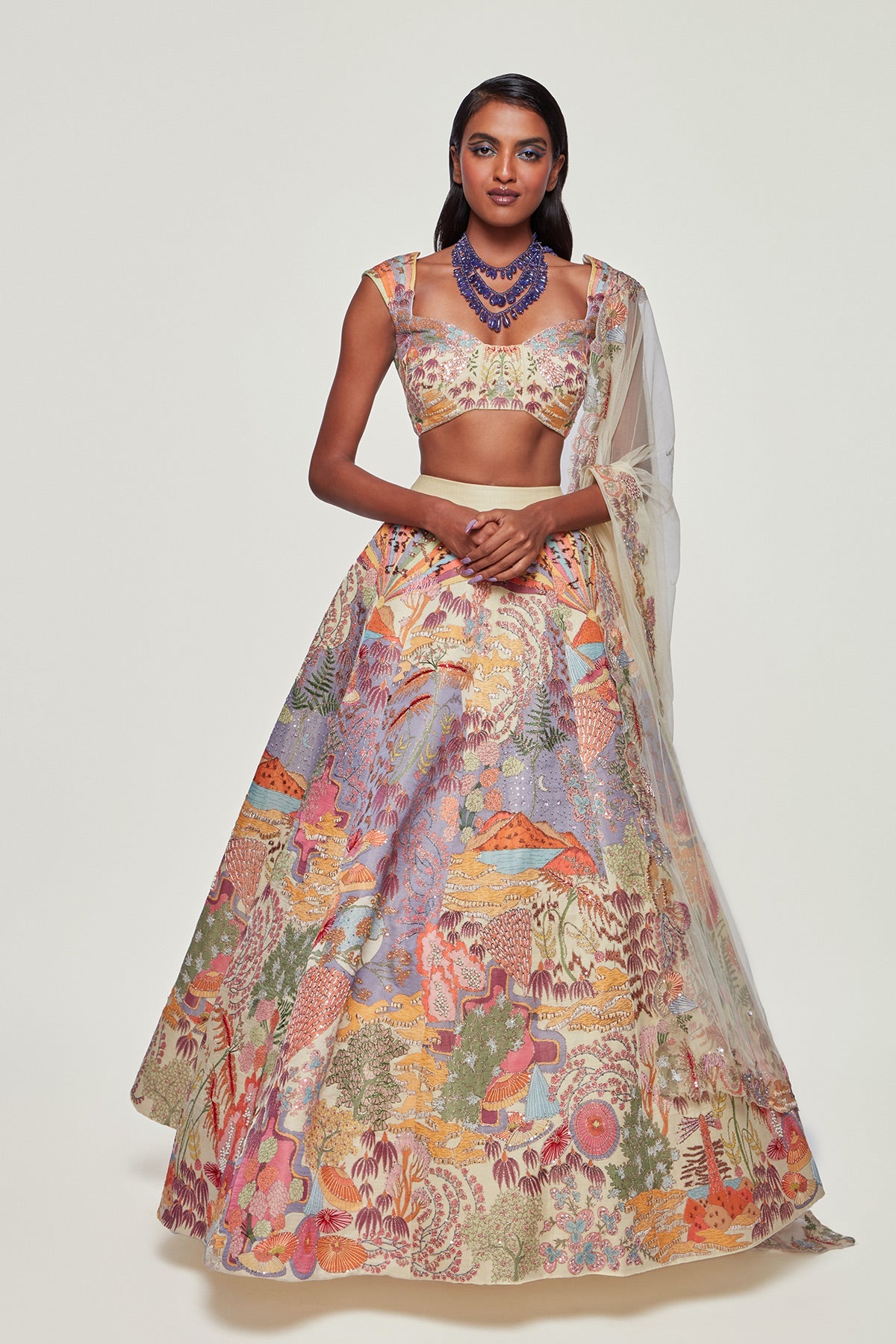 SEREN - Ivory Divergence Silk Appliquéd and Embellished Lehenga With Blouse And Dupatta