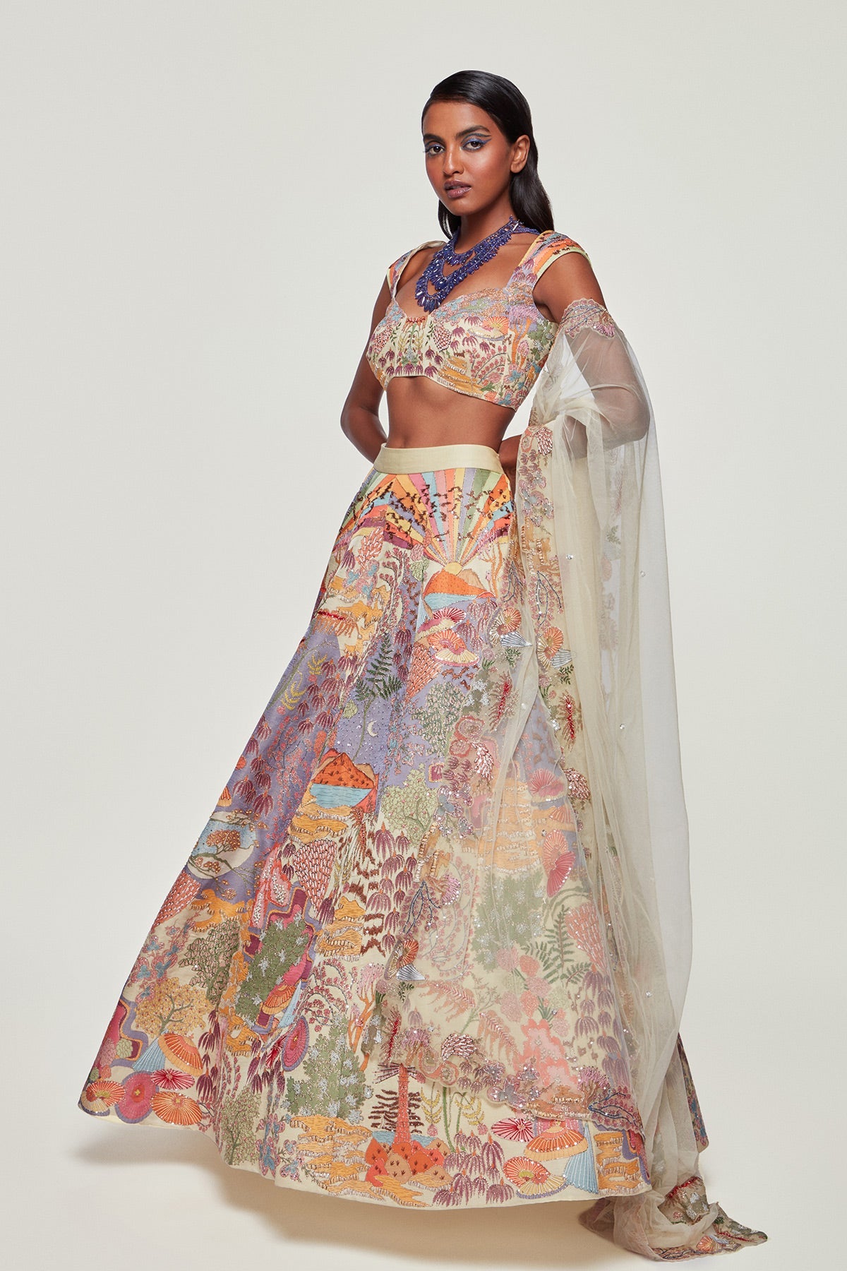 SEREN - Ivory Divergence Silk Appliquéd and Embellished Lehenga With Blouse And Dupatta