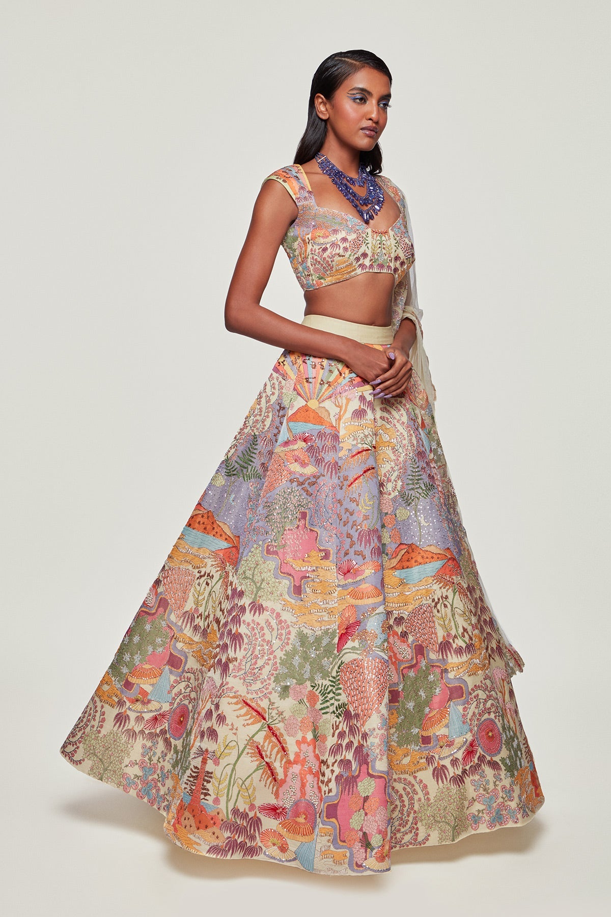 SEREN - Ivory Divergence Silk Appliquéd and Embellished Lehenga With Blouse And Dupatta