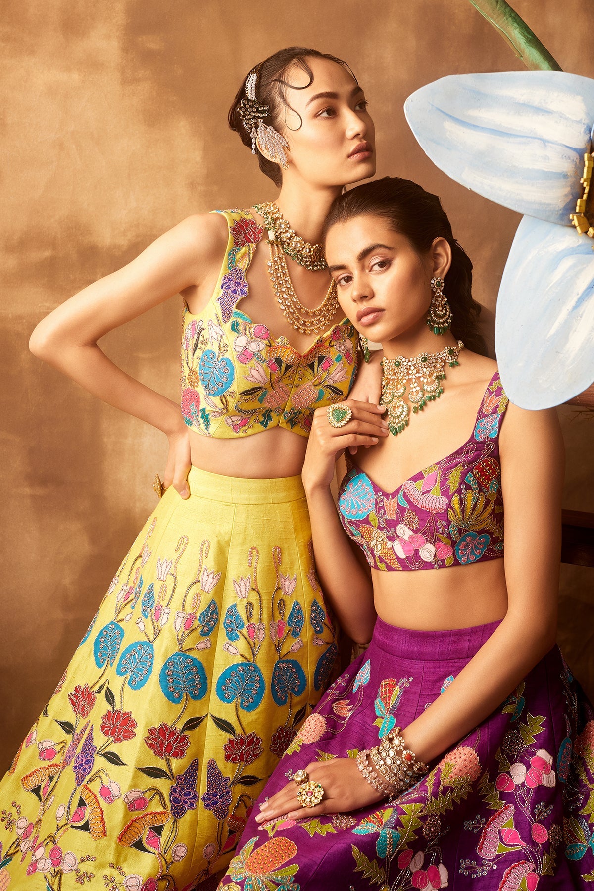 IRIS - Purple Pastiche Raw Silk Appliquéd And Embellished Lehenga With Blouse And Cutwork Dupatta