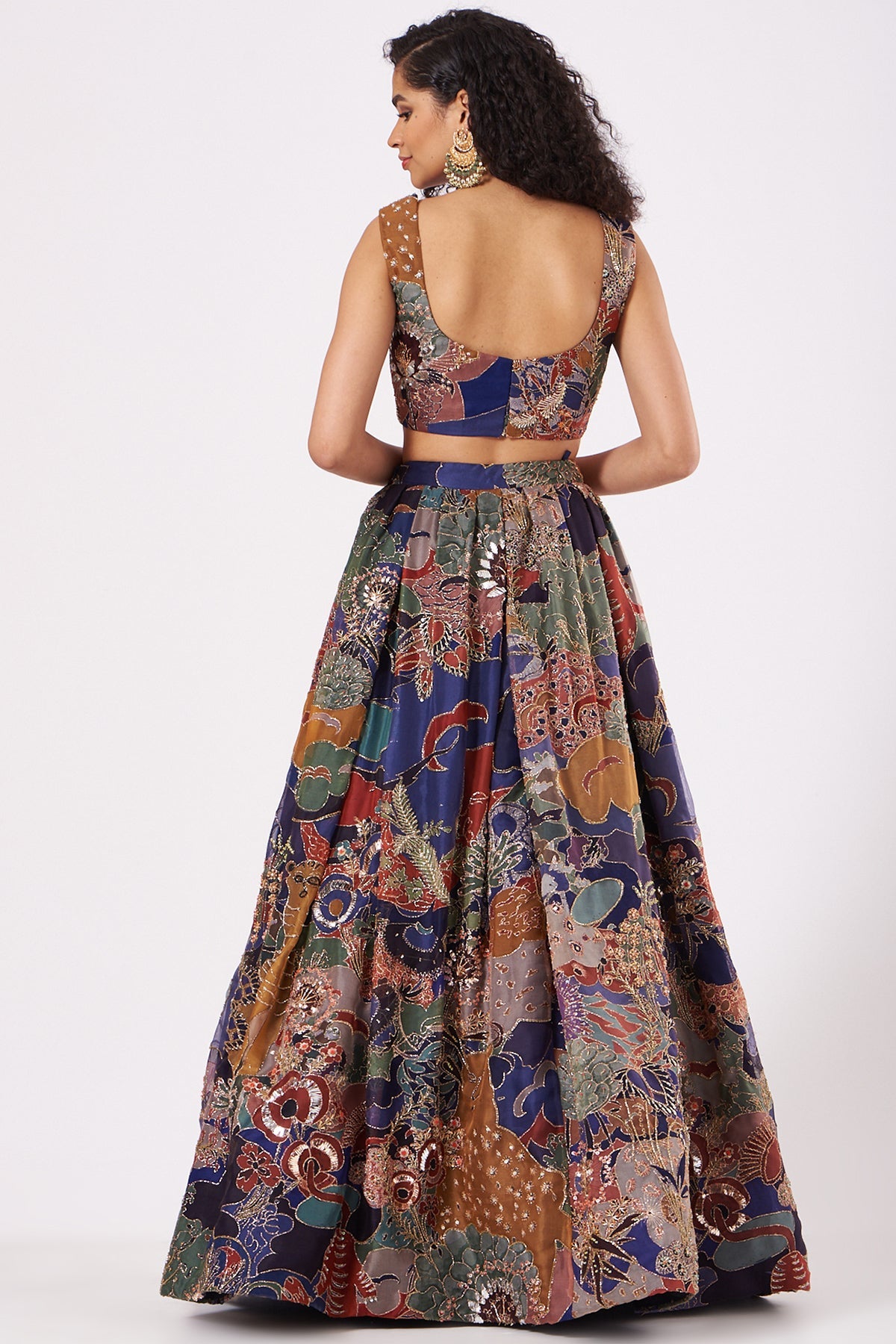 SERAPHINE - Blue Paper Dolls Organza Printed And Embellished Top And Skirt With Scallop Dupatta