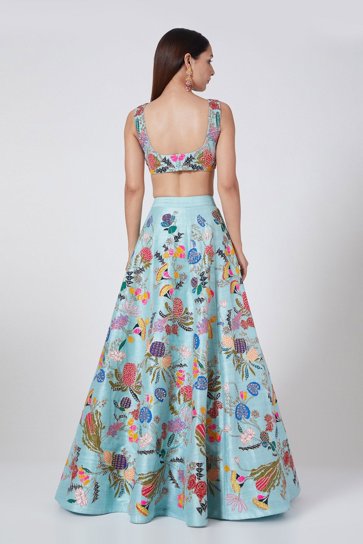 AZALEA - Avatar Blue Pastiche Raw Silk Appliquéd And Embellished Lehenga With Blouse And Cutwork Tulle Dupatta