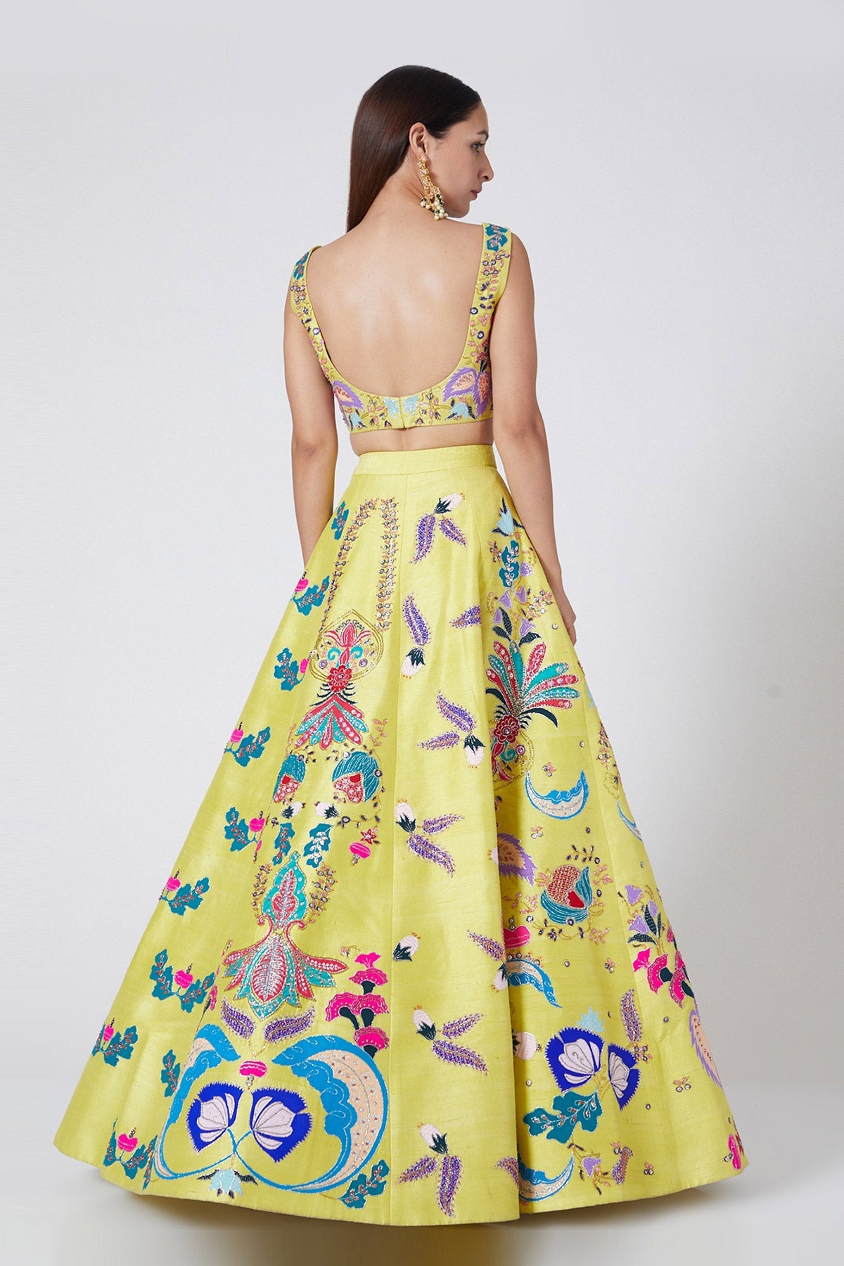 VIHA - Yellow Nadenka Raw Silk Appliquéd And Embellished Lehenga With Blouse And Cutwork Tulle Dupatta