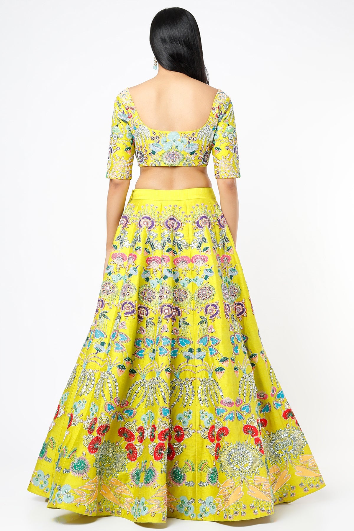 ARIA - Lime Paper Dolls Raw Silk Appliquéd And Embellished Lehenga With Blouse And Cutwork Dupatta