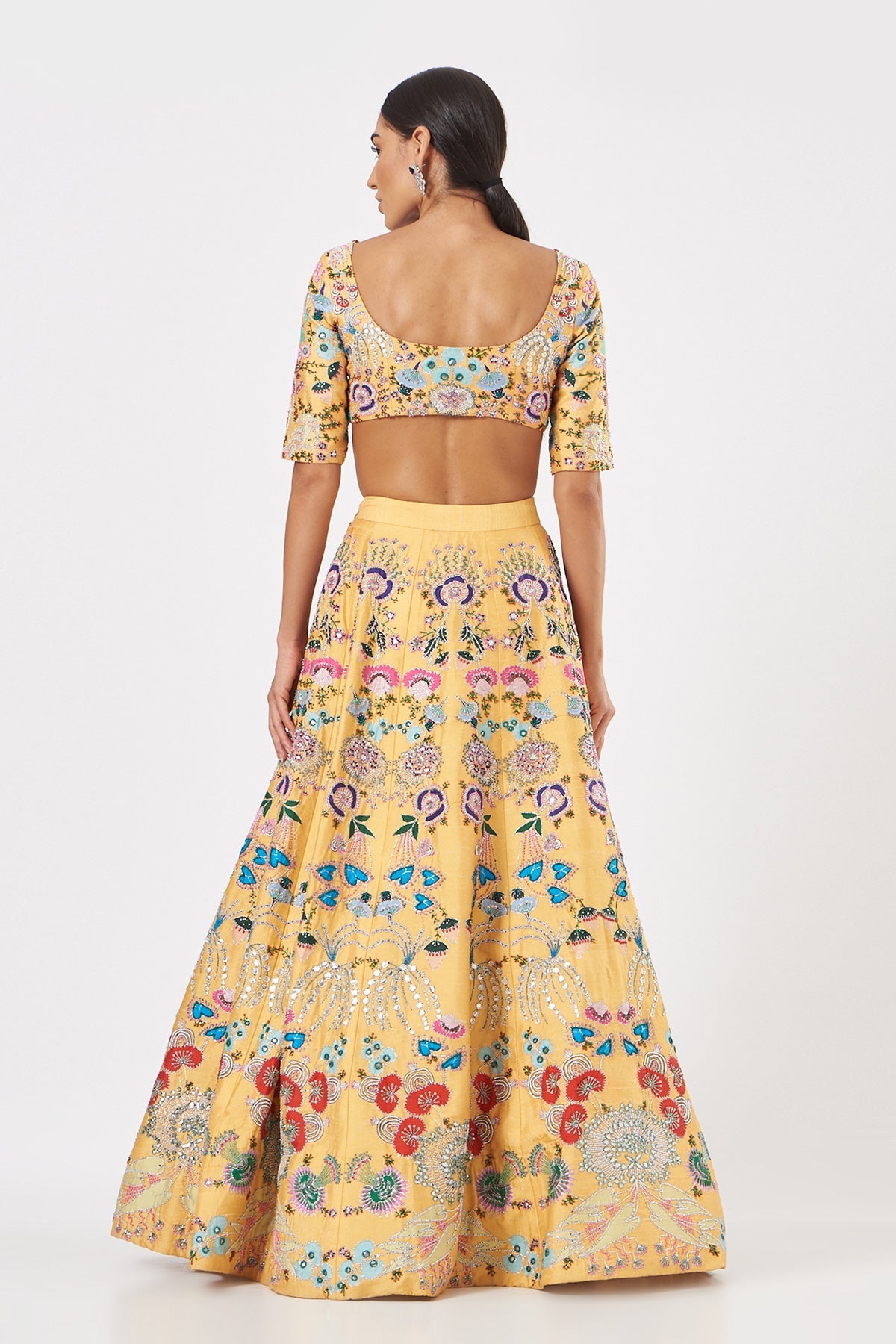 AURELIA - Yellow Paper Dolls Raw Silk Appliquéd And Embellished Lehenga With Blouse And Cutwork Dupatta