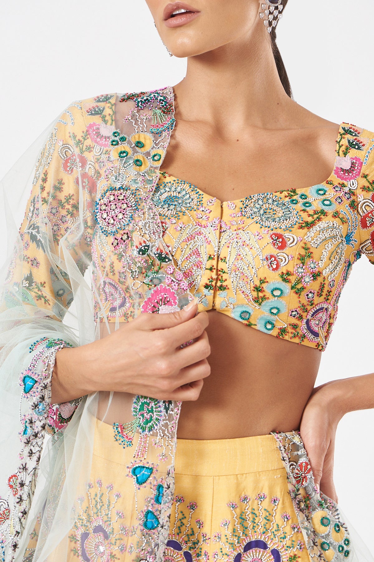 AURELIA - Yellow Paper Dolls Raw Silk Appliquéd And Embellished Lehenga With Blouse And Cutwork Dupatta