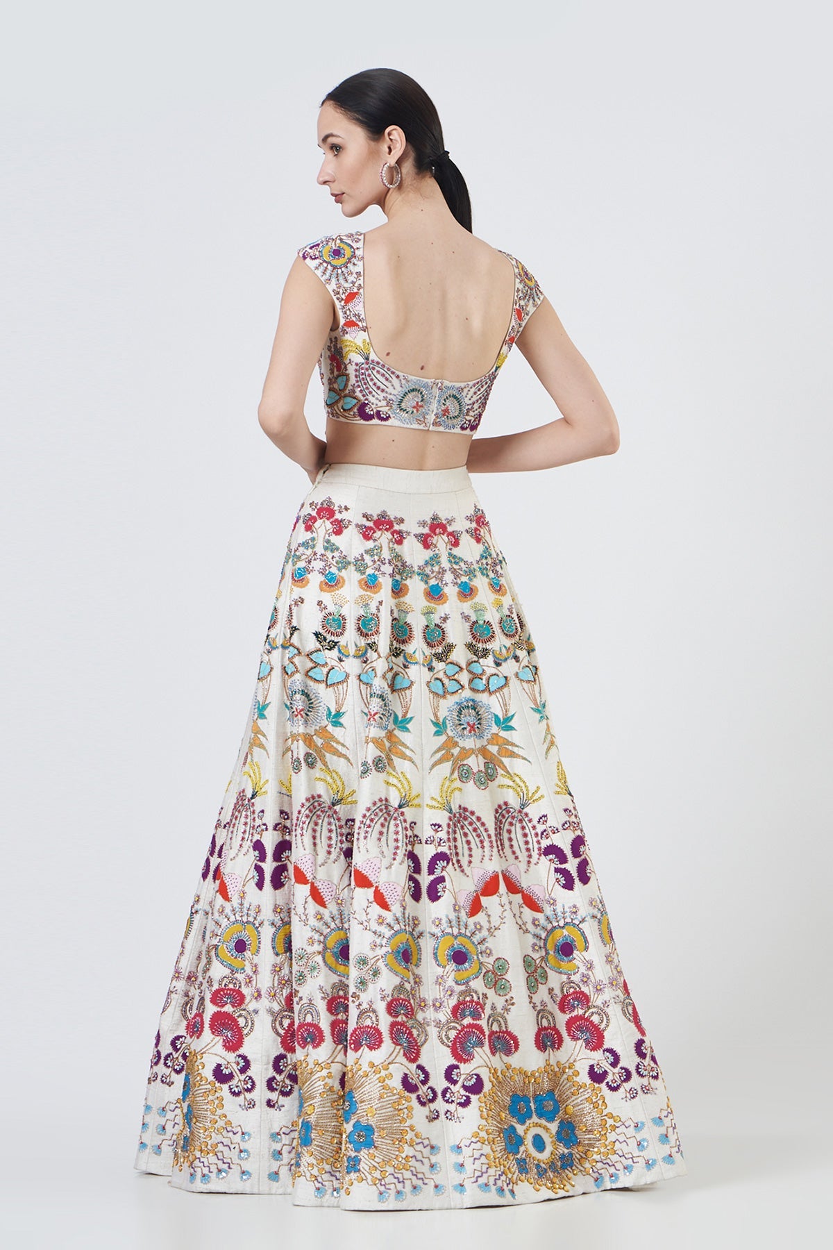 BIANCA - Ivory Paper Dolls Raw Silk Appliquéd And Embellished Lehenga With Blouse And Cutwork Tulle Dupatta