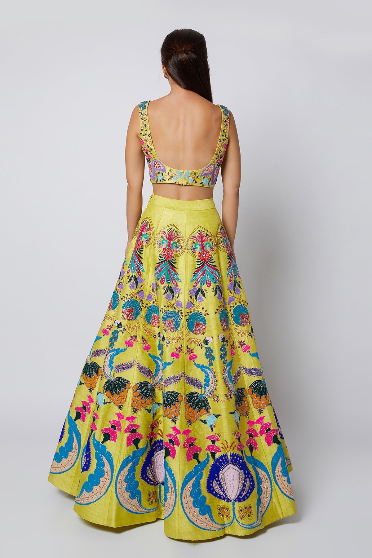 ARUNI - Yellow Nadenka Raw Silk Appliquéd And Embellished Lehenga With Blouse And Cutwork Tulle Dupatta