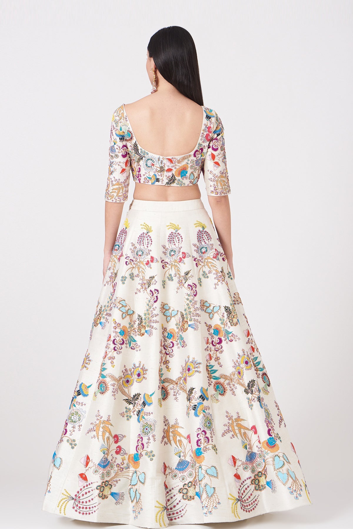 SELENE - Ivory Paper Dolls Raw Silk Appliquéd And Embellished Lehenga With Blouse And Cutwork Tulle Dupatta