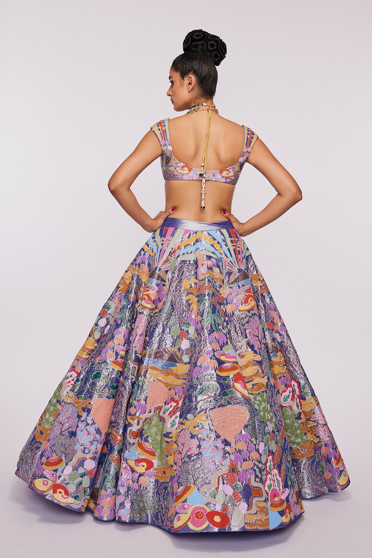 FLORAISON - Blue Divergence Tissue Appliquéd And Embellished Lehenga With Blouse And Cutwork Tissue Dupatta