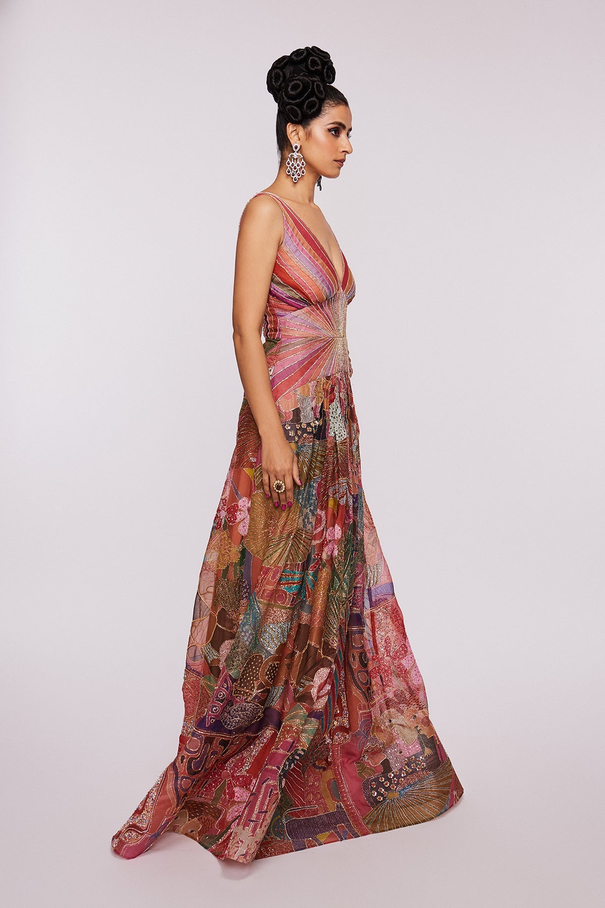 AUDREY - Pink Divergence Organza Printed And Embellished Gown