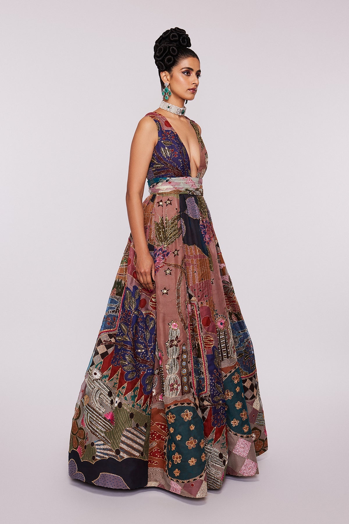 GARNET - Peach Divergence Organza Printed And Embellished Gown