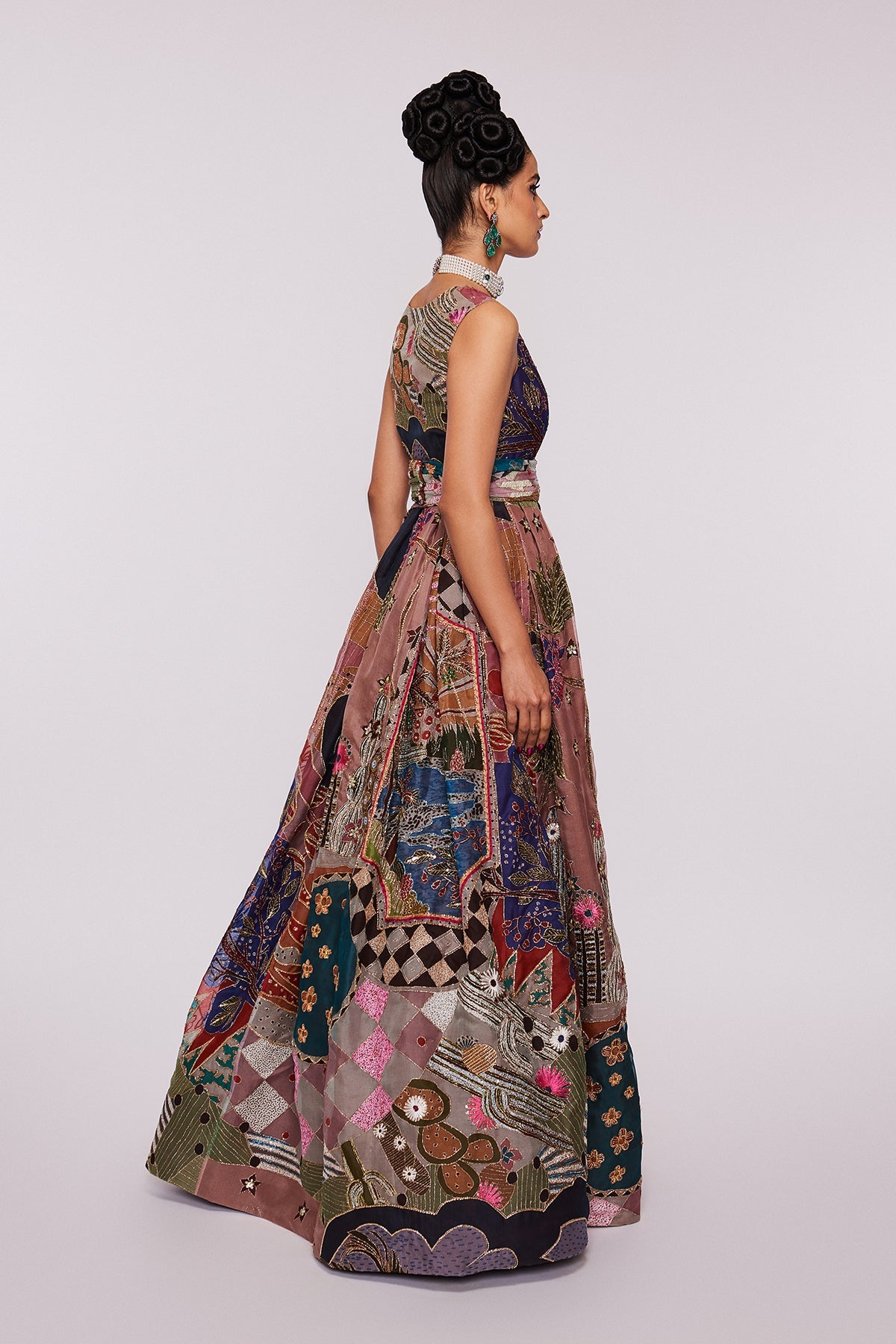 GARNET - Peach Divergence Organza Printed And Embellished Gown