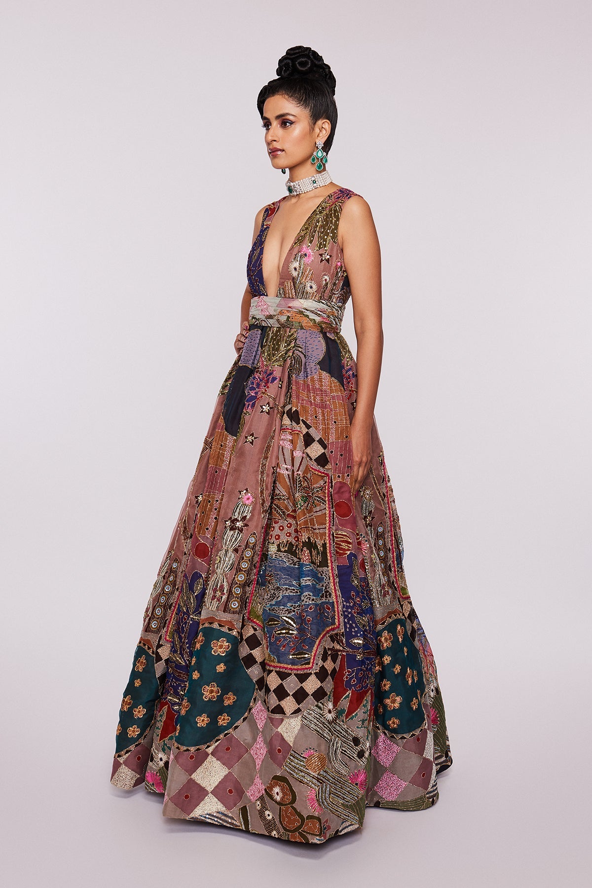 GARNET - Peach Divergence Organza Printed And Embellished Gown