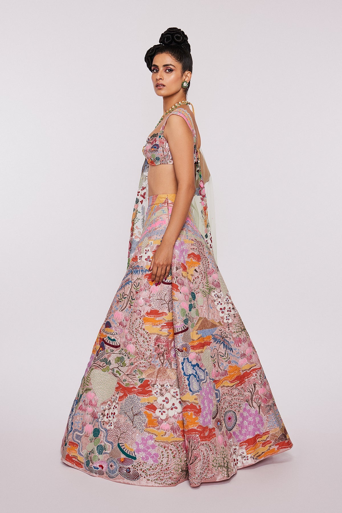 CERISE - Peach Divergence Tissue Appliquéd And Embellished Lehenga With Blouse And Tulle Dupatta