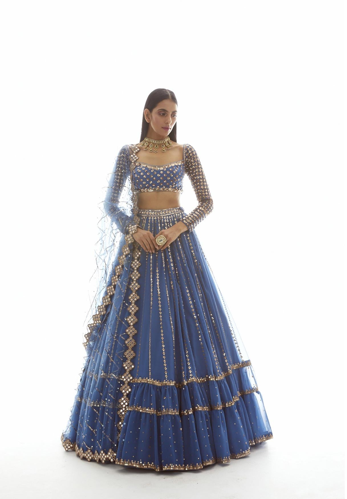 Blue Linear Drop Lehenga Set