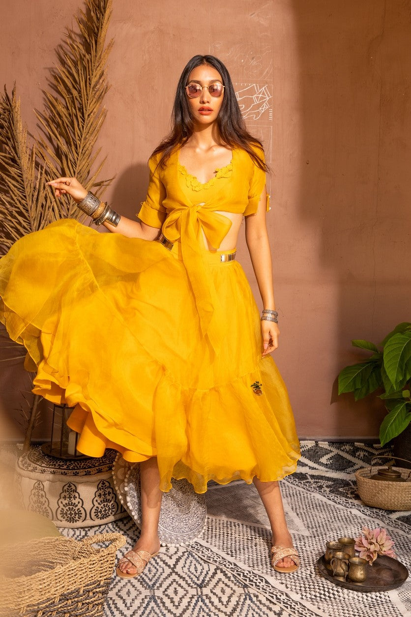 Mango bow crop set with the cherry dupatta