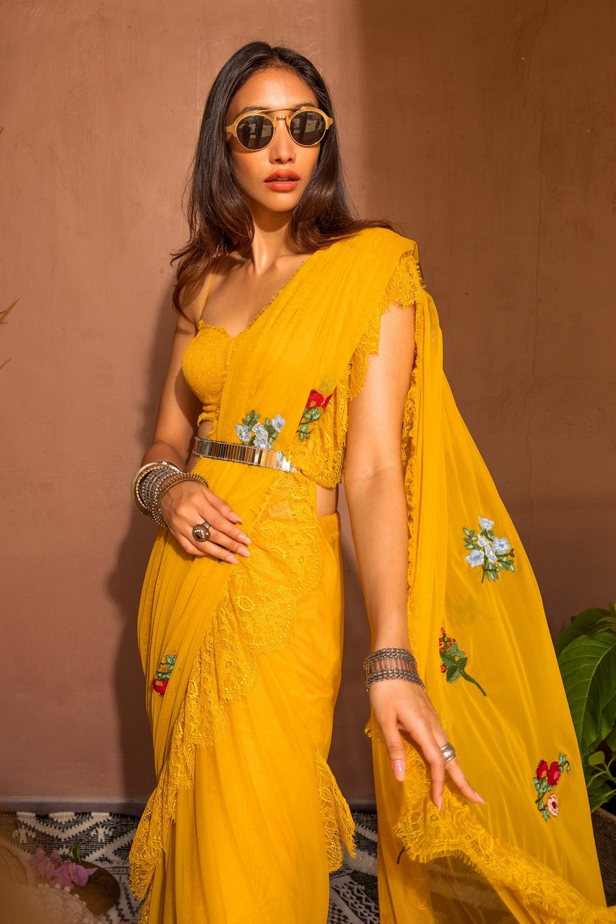 Mango flounce sari