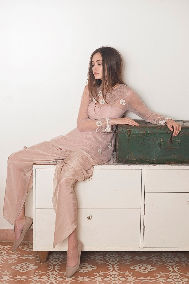 Lilacs and cream Peplum dhoti set