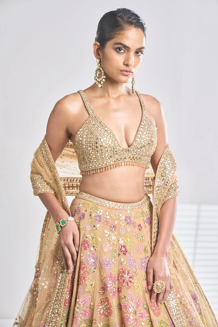 Multi-Coloured Gold Lehenga Set