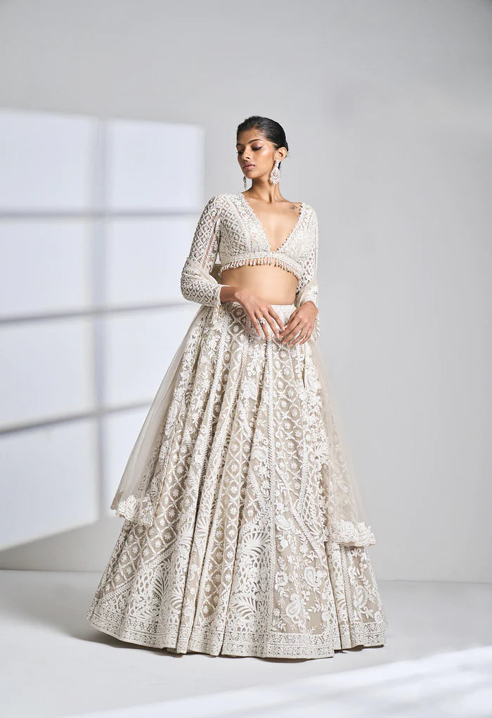Nude Cream Dori Abstract Lehenga