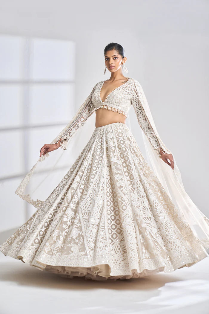 Nude Cream Dori Abstract Lehenga