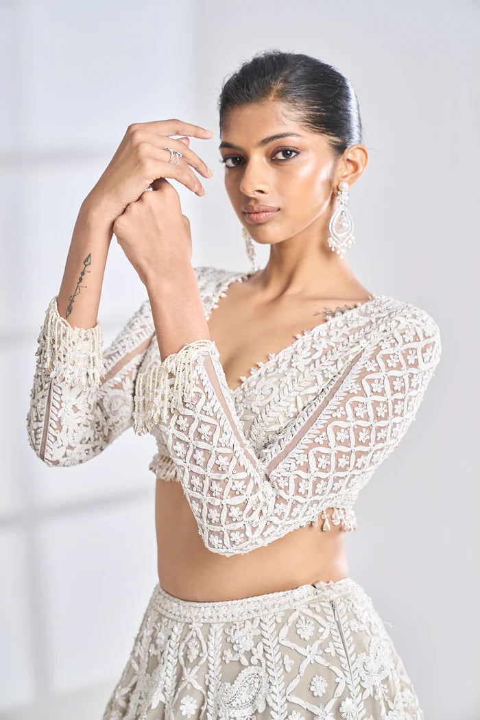 Nude Cream Dori Abstract Lehenga