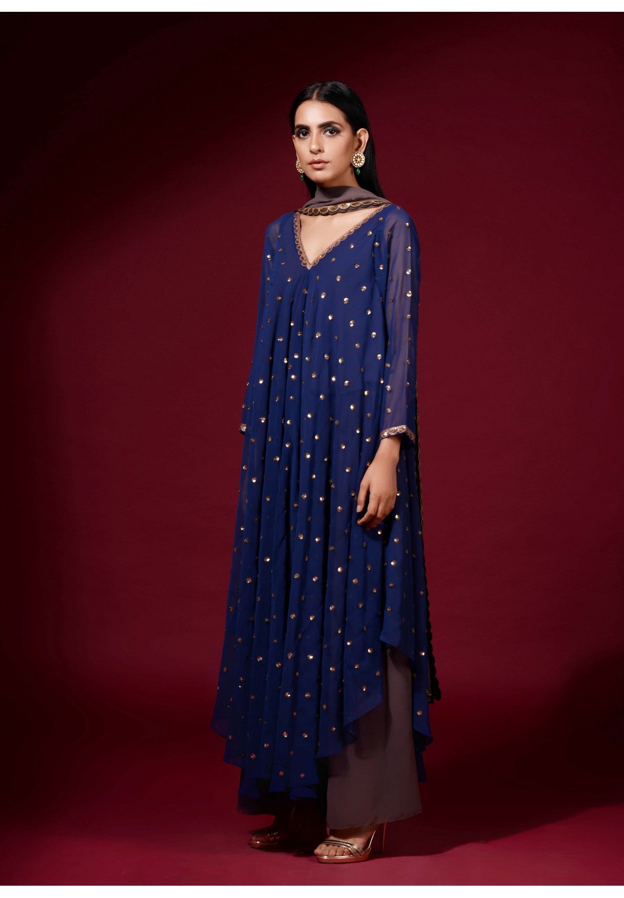 Midnight Blue Asymmetrical Kurta Set