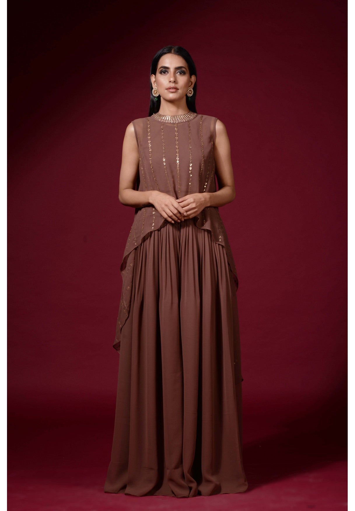 Brown Cape Palazzo Set