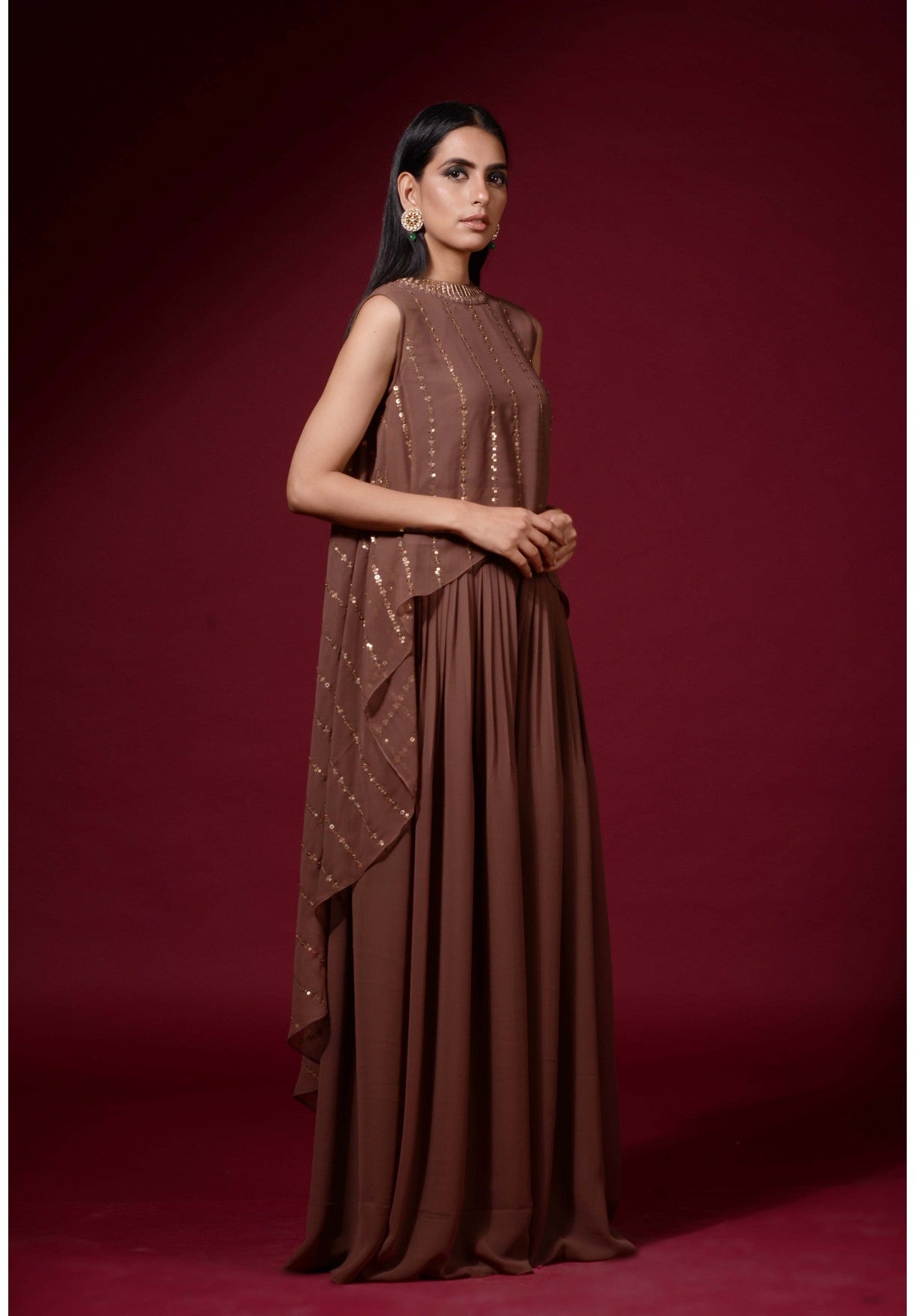 Brown Cape Palazzo Set